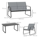 Metal 4 Seater Minimalistic Garden Sofa Set With Glass Top Coffee Table - Velmora