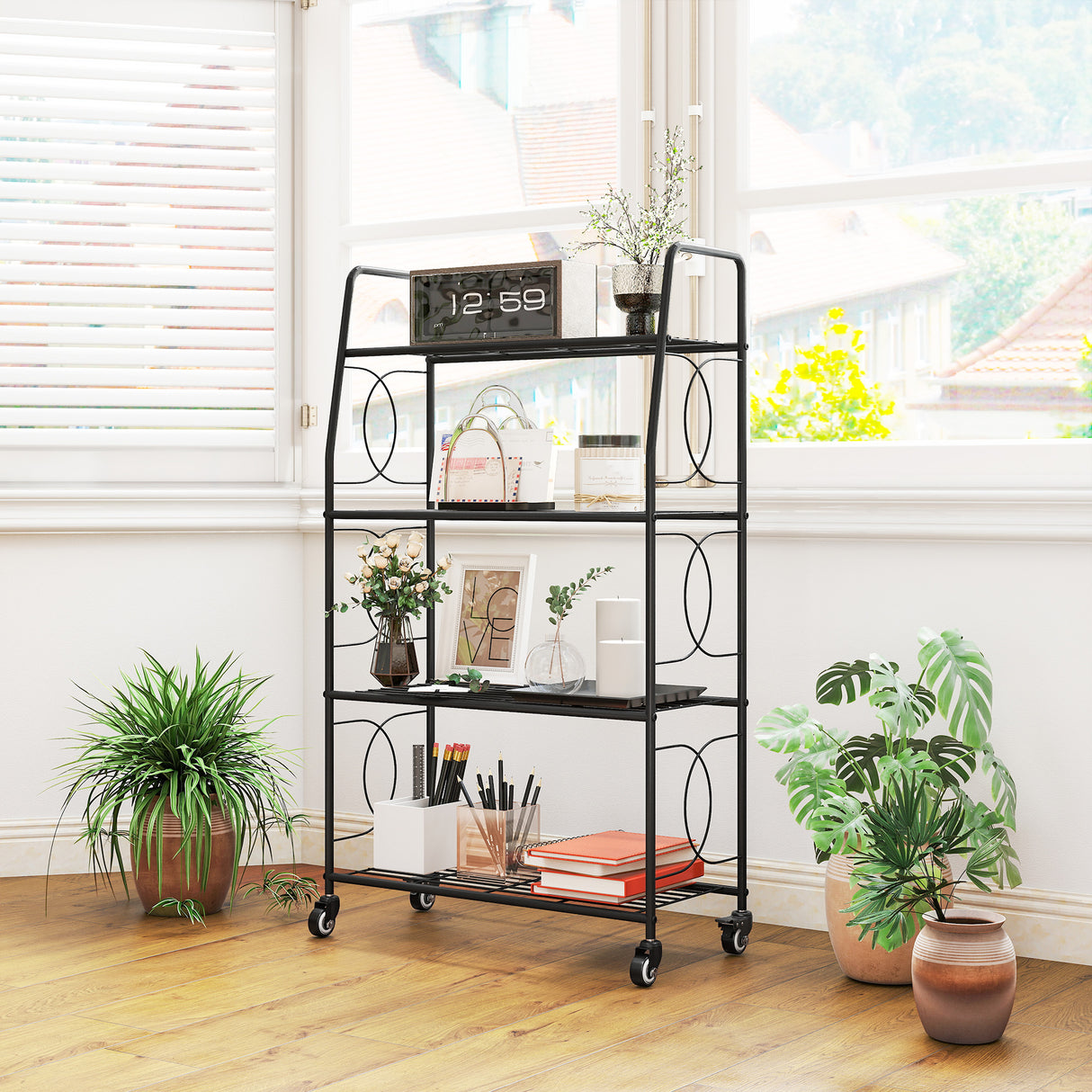 Metal 4 Tier Plant Stand 67cm Wide With- Velmora