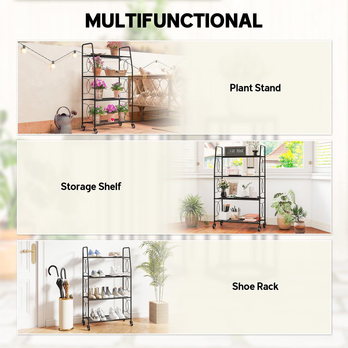 Metal 4 Tier Plant Stand 67cm Wide With- Velmora