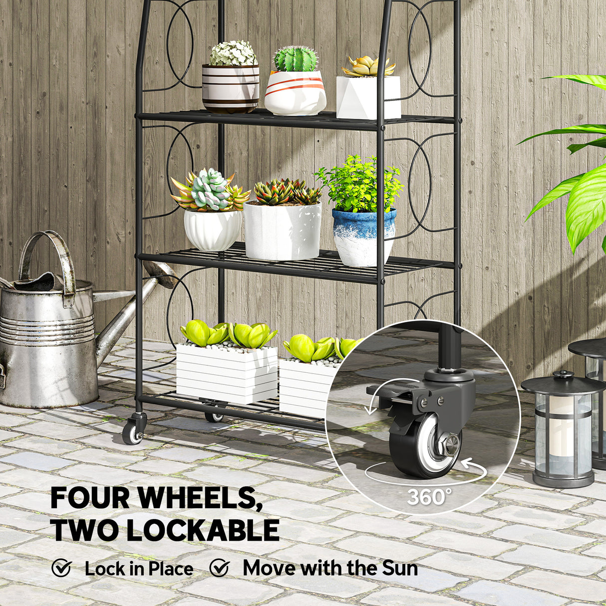 Metal 4 Tier Plant Stand 67cm Wide With- Velmora