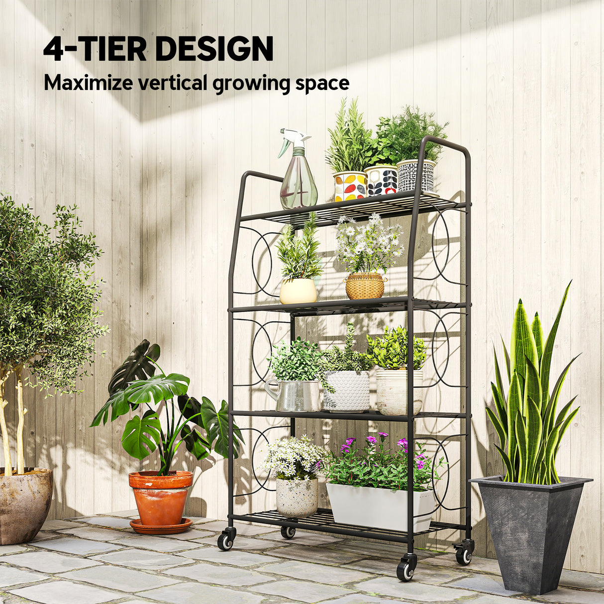 Metal 4 Tier Plant Stand 67cm Wide With- Velmora