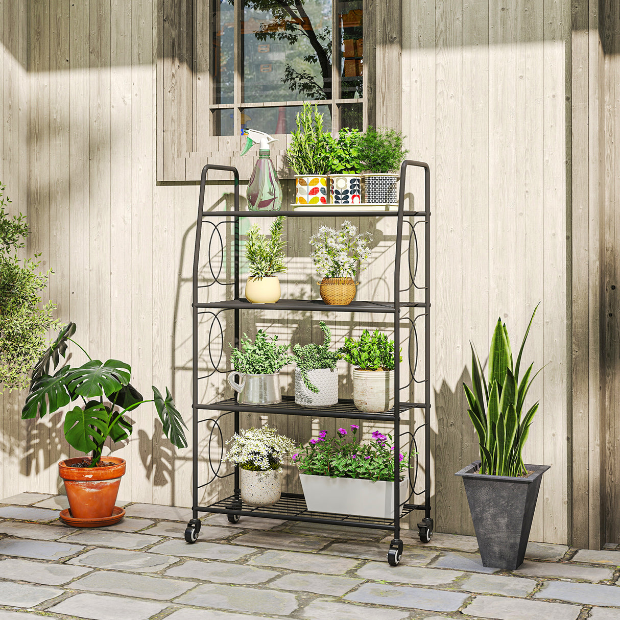 Metal 4 Tier Plant Stand 67cm Wide With- Velmora