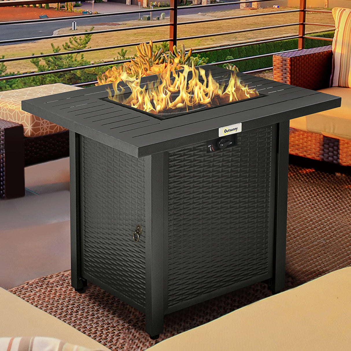 Metal 40,000 BTU Propane Gas Smokeless Square Fire Pit Table With Burner - Velmora