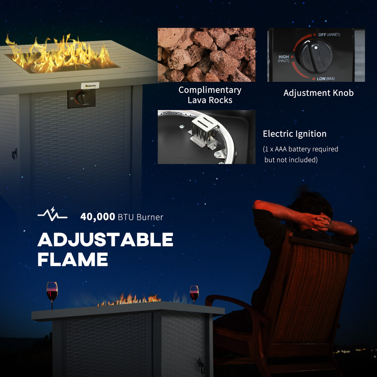 Metal 40,000 BTU Propane Gas Smokeless Square Fire Pit Table With Burner - Velmora