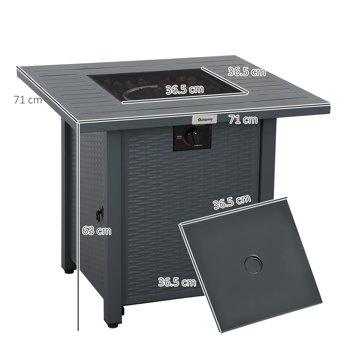 Metal 40,000 BTU Propane Gas Smokeless Square Fire Pit Table With Burner - Velmora