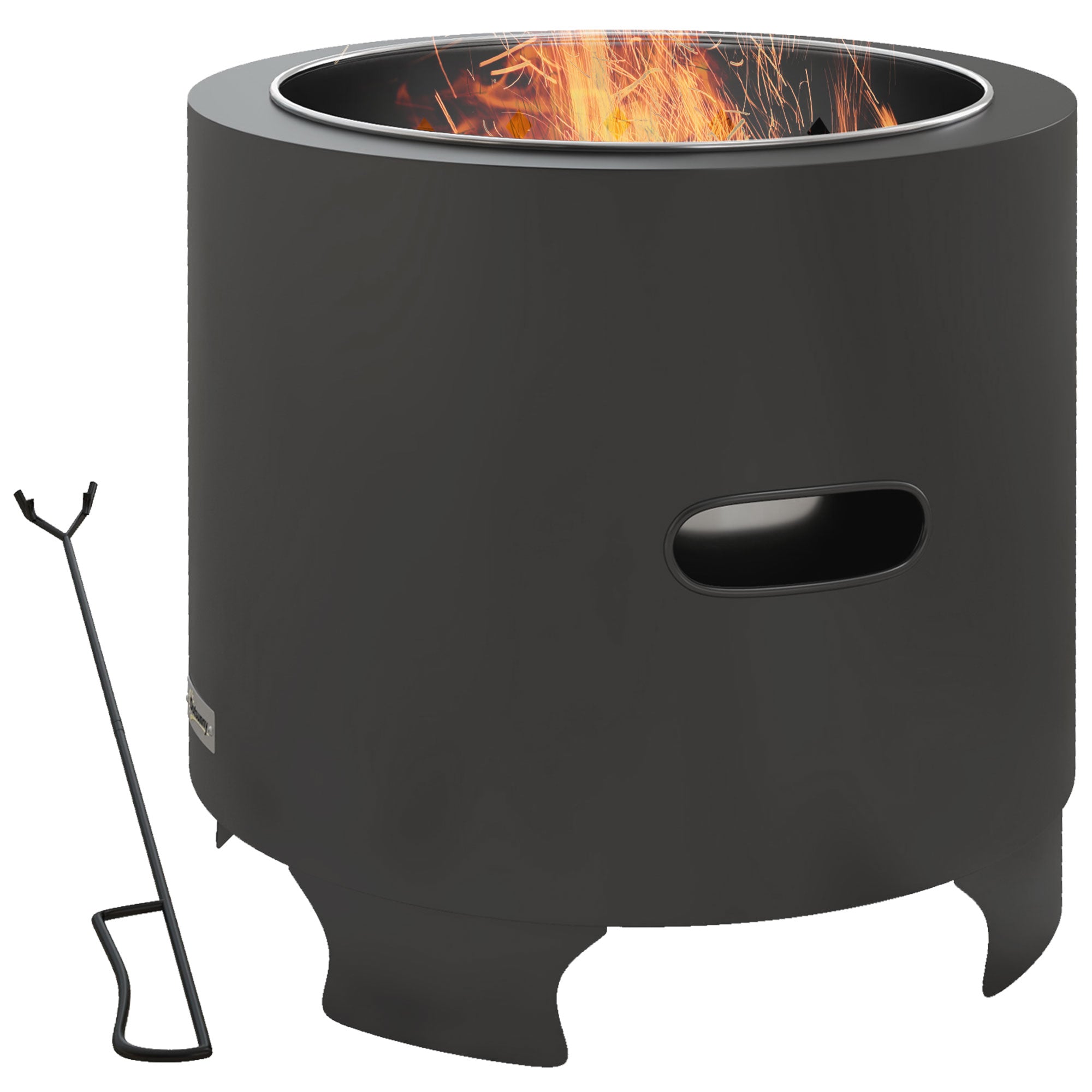 Metal 45cm Portable Wood Burning Smokeless Round Garden Fire Pit With Poker - Velmora