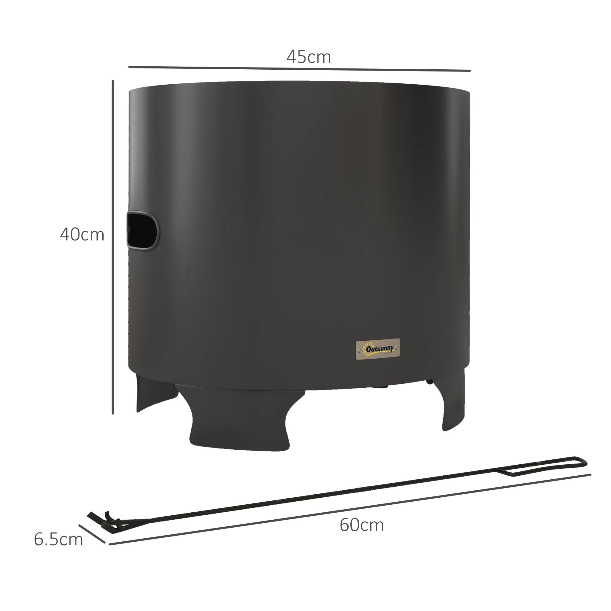 Metal 45cm Portable Wood Burning Smokeless Round Garden Fire Pit With Poker - Velmora