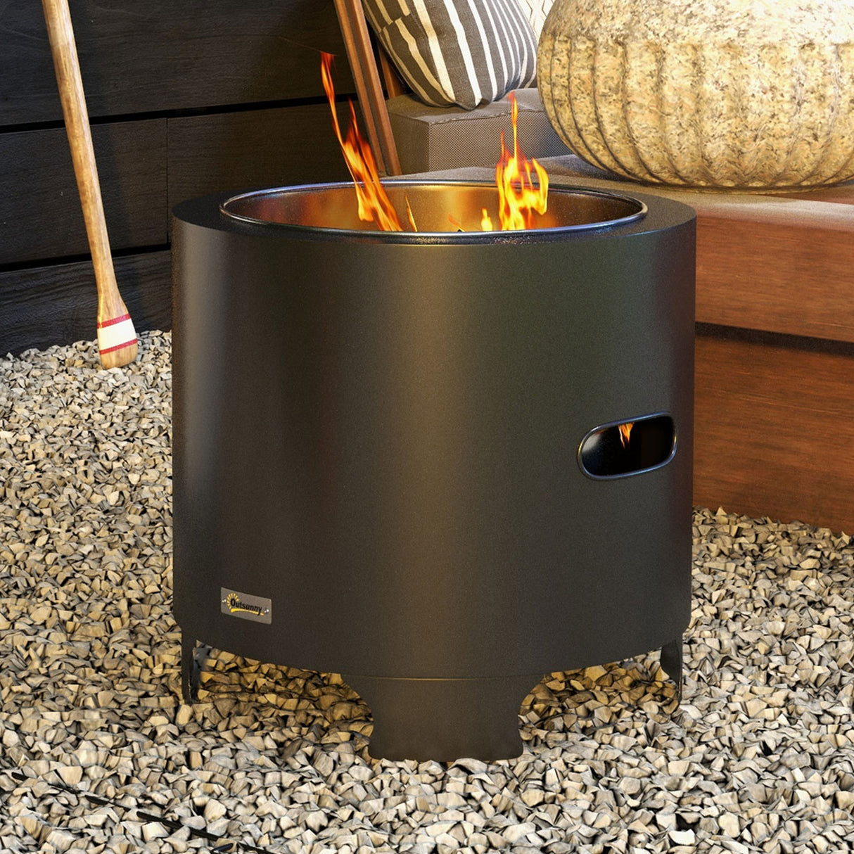 Metal 45cm Portable Wood Burning Smokeless Round Garden Fire Pit With Poker - Velmora