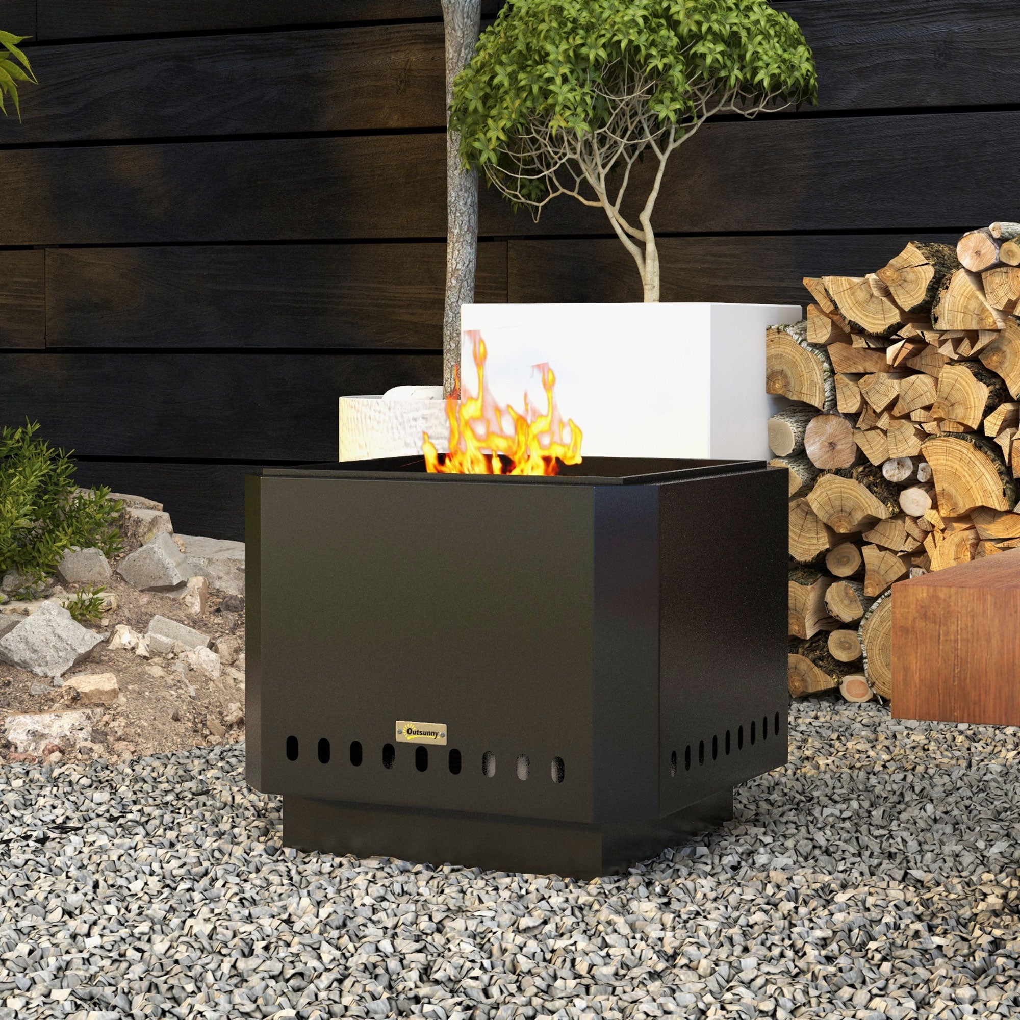 Metal 48 cm Portable Wood Burning Square Smokeless Fire Pit With Poker - Velmora