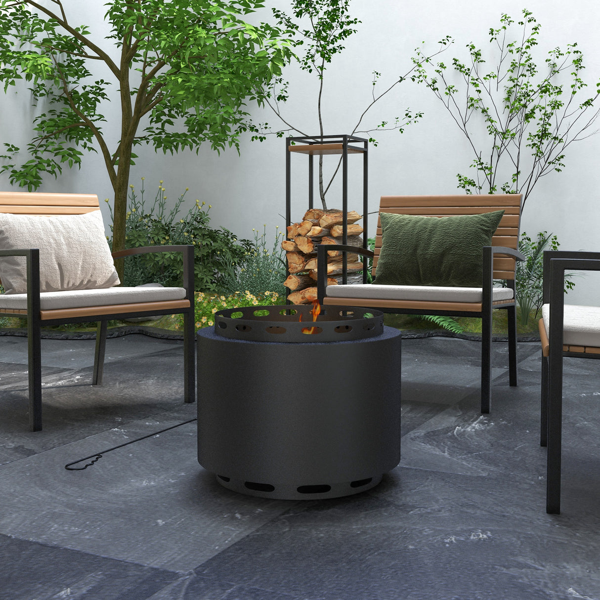 Metal 48.5cm Portable Wood Burning Smokeless Fire Pit With Poker - Velmora