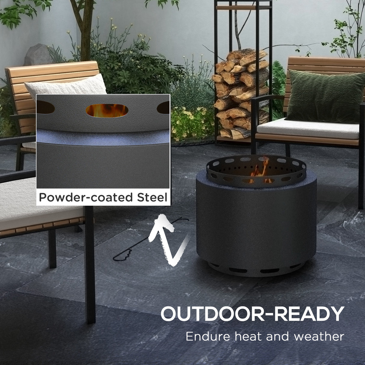Metal 48.5cm Portable Wood Burning Smokeless Fire Pit With Poker - Velmora