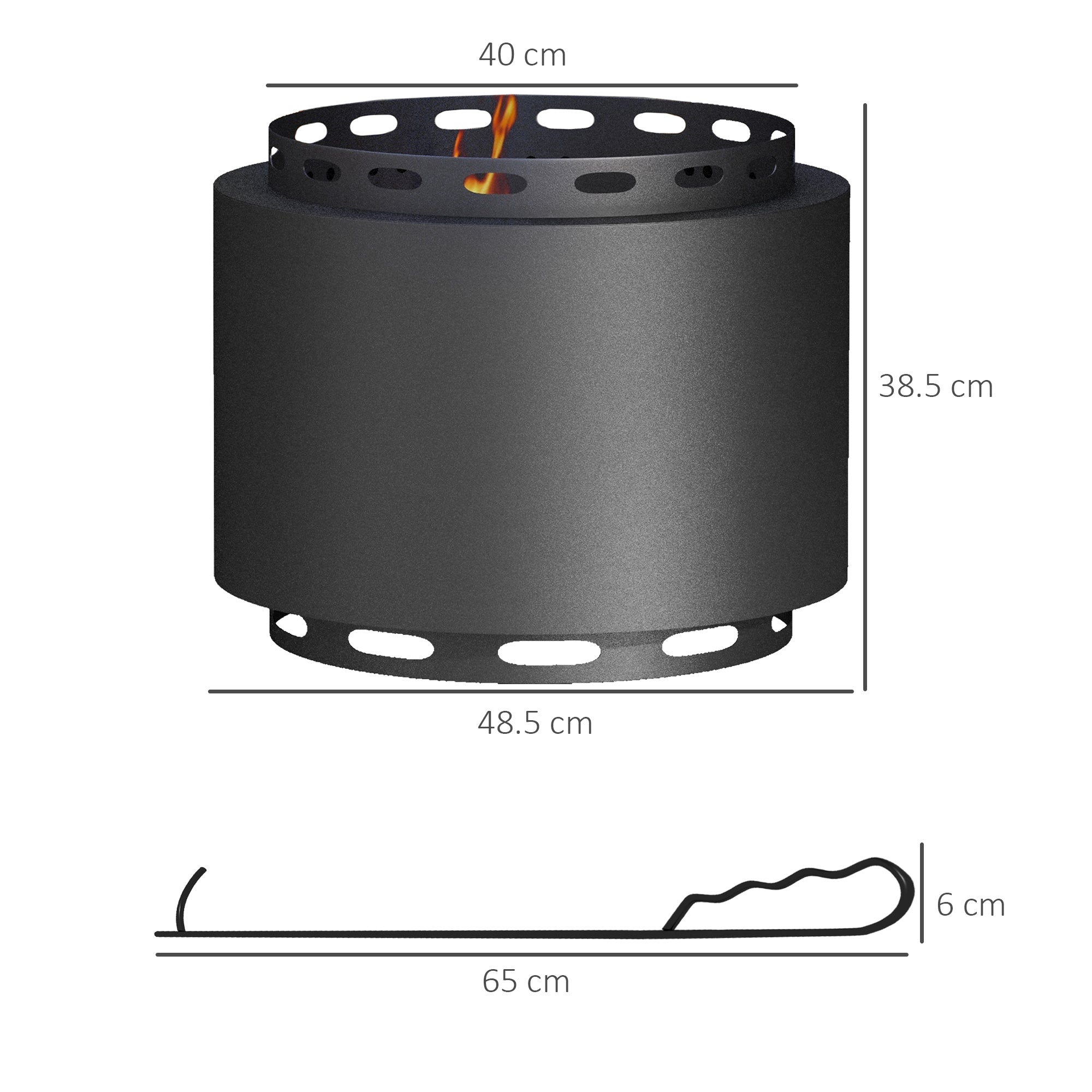 Metal 48.5cm Portable Wood Burning Smokeless Fire Pit With Poker - Velmora