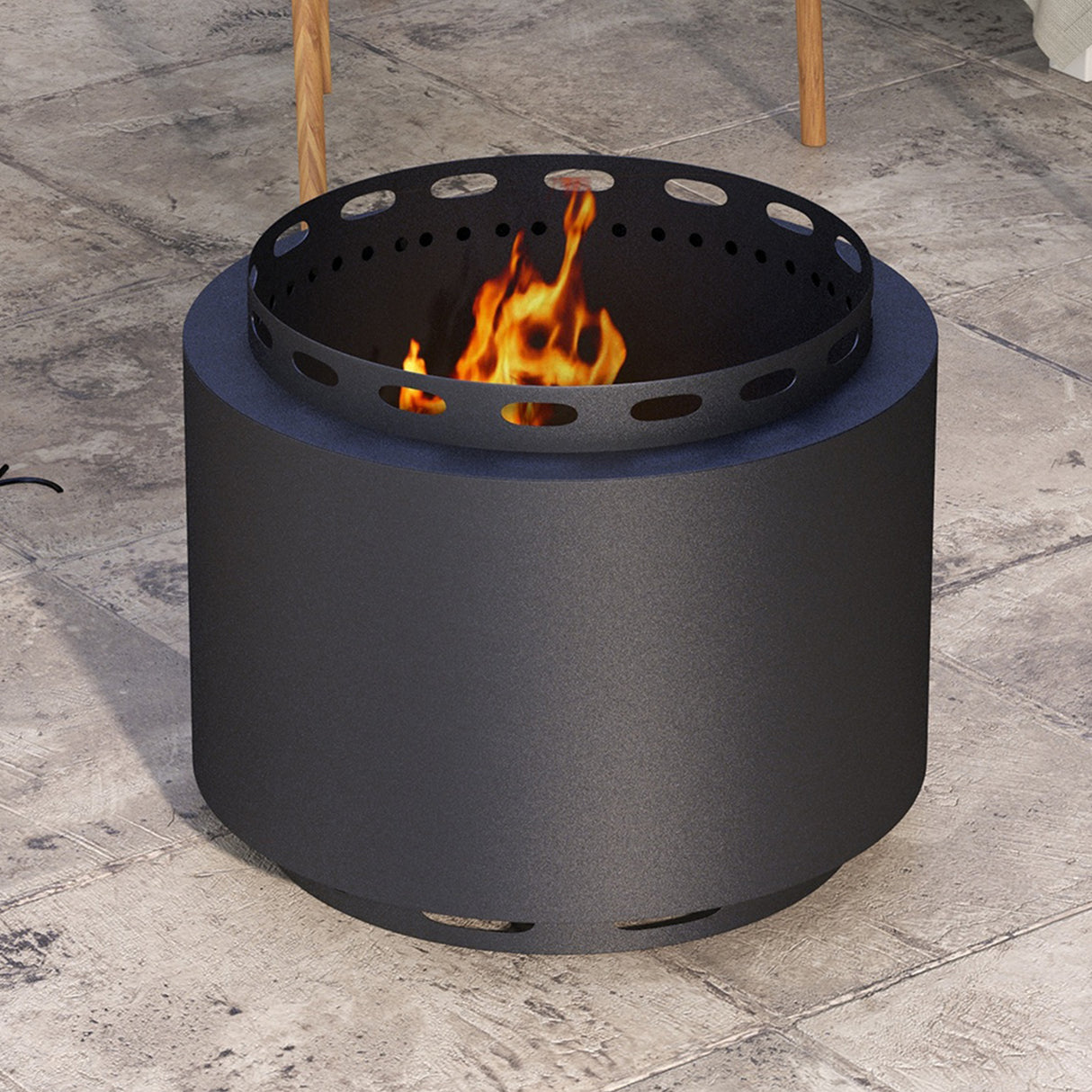 Metal 48.5cm Portable Wood Burning Smokeless Fire Pit With Poker - Velmora