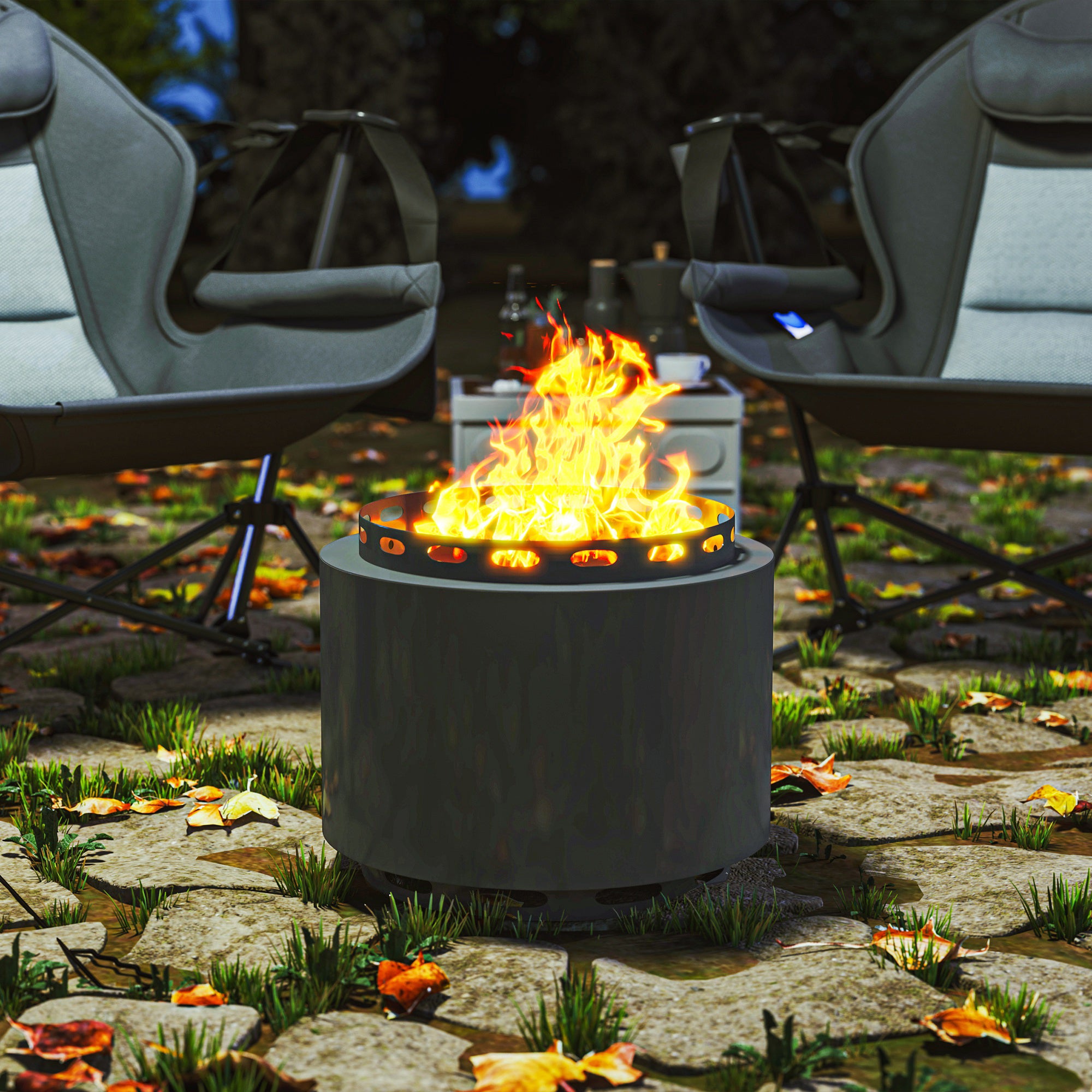 Metal 48.5cm Portable Wood Burning Smokeless Fire Pit With Poker - Velmora