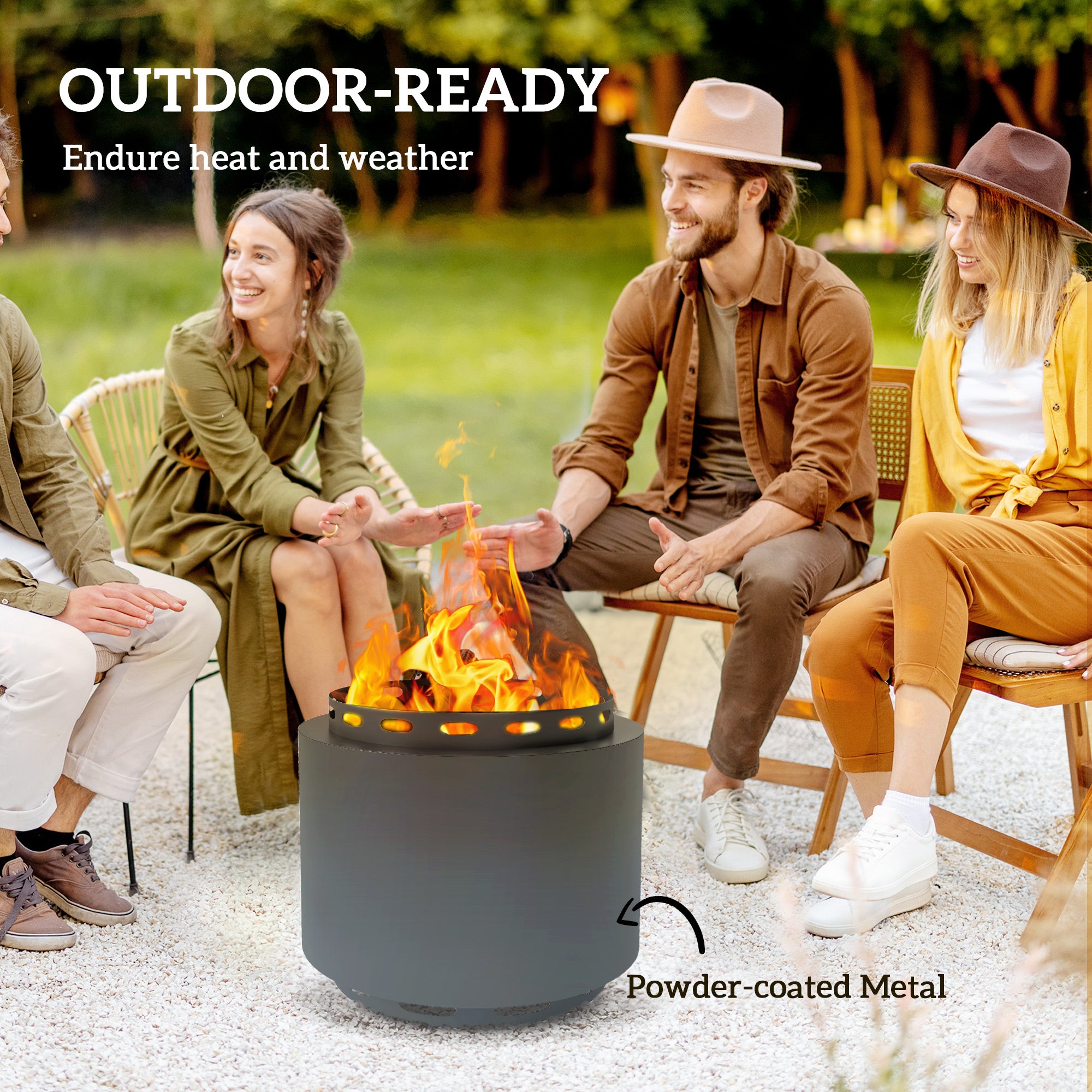 Metal 48.5cm Portable Wood Burning Smokeless Fire Pit With Poker - Velmora