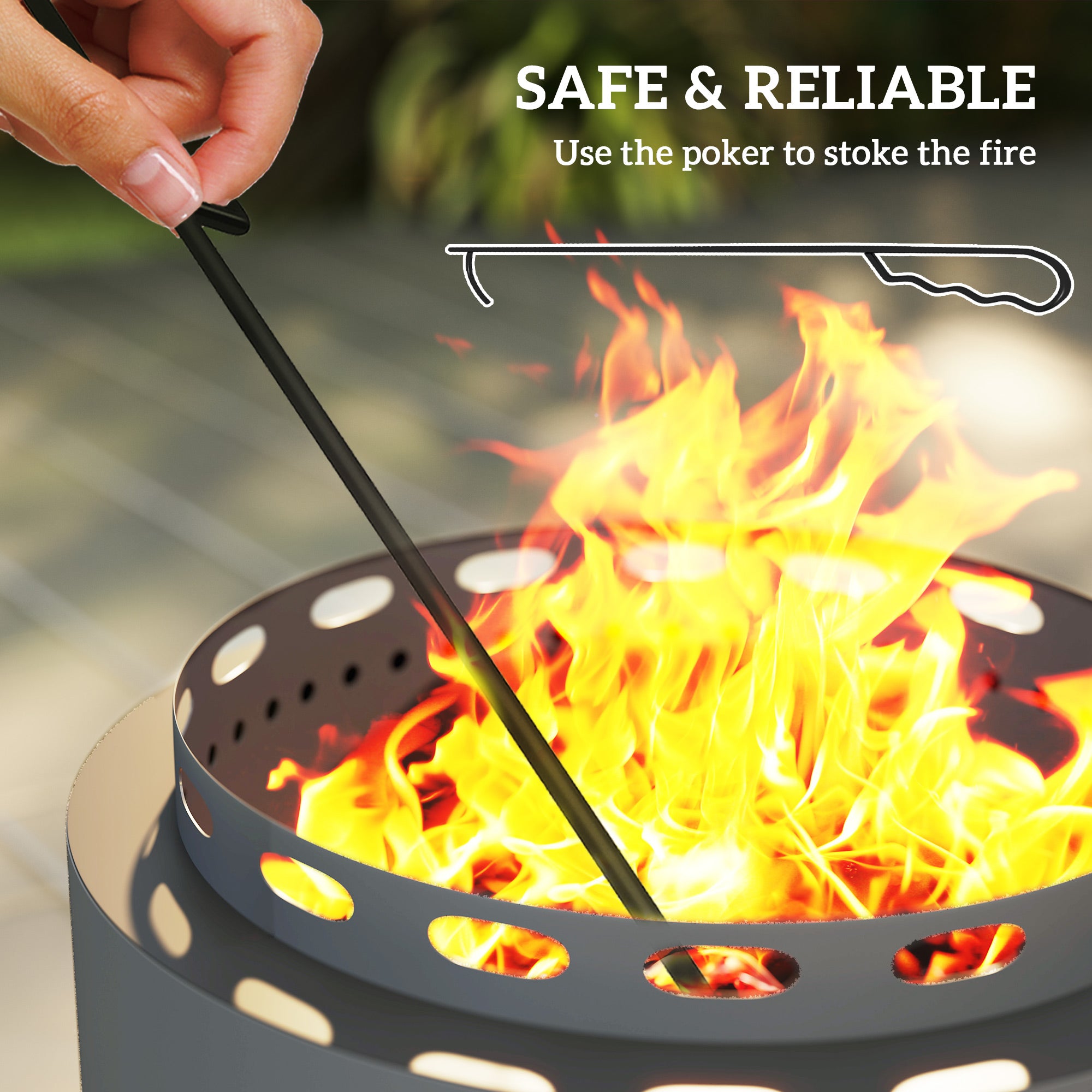 Metal 48.5cm Portable Wood Burning Smokeless Fire Pit With Poker - Velmora