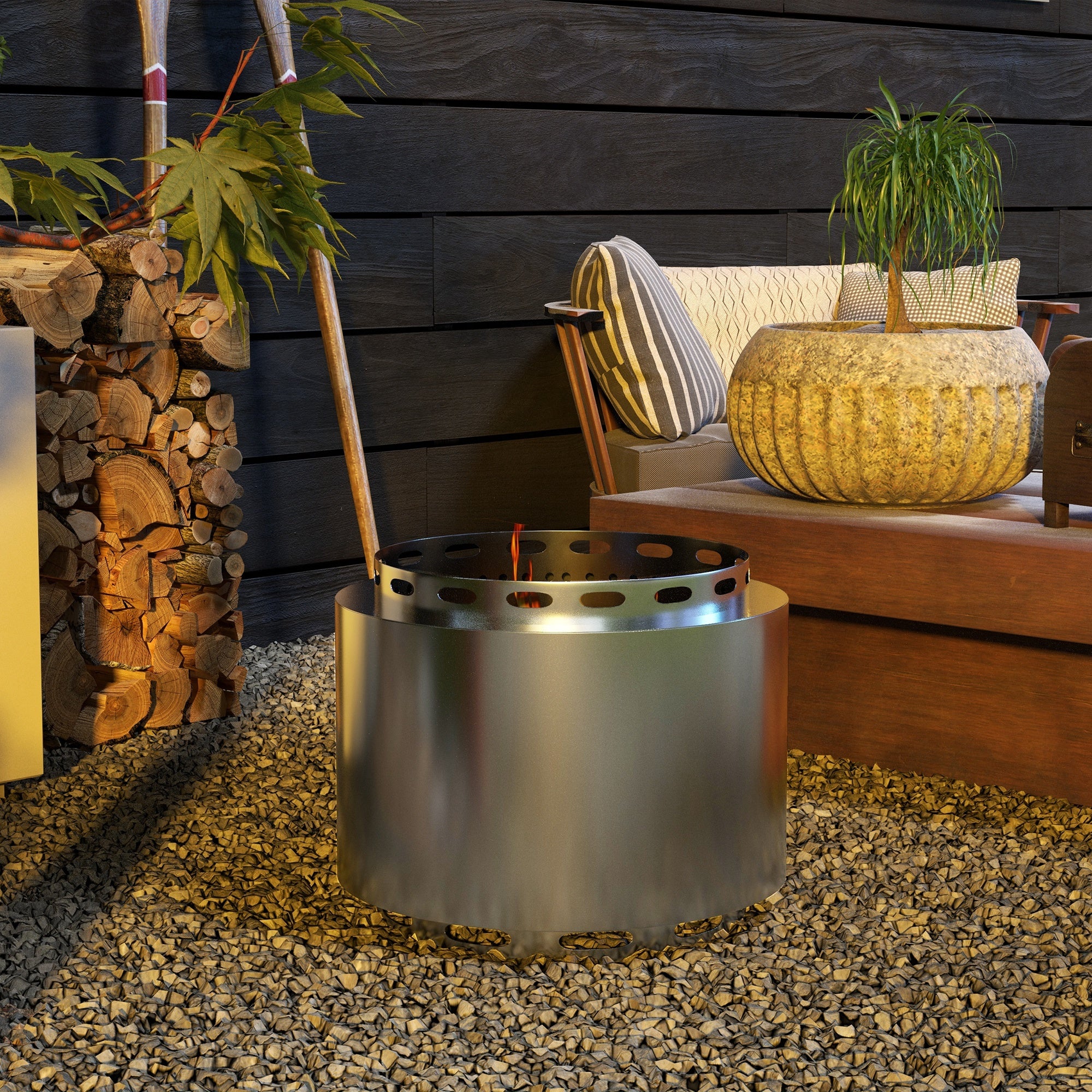 Metal 48.5cm Portable Wood Burning Smokeless Fire Pit With Poker - Velmora