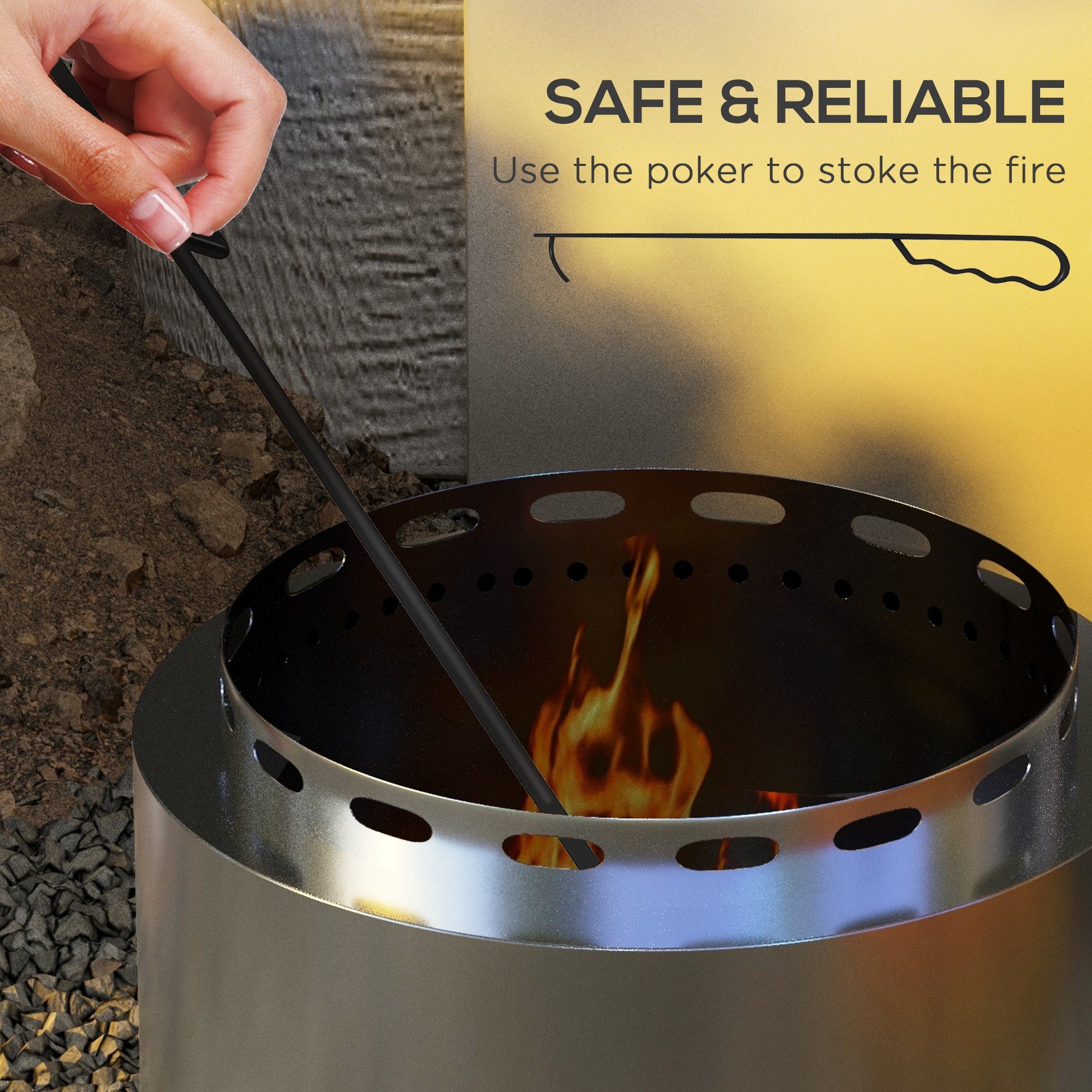 Metal 48.5cm Portable Wood Burning Smokeless Fire Pit With Poker - Velmora