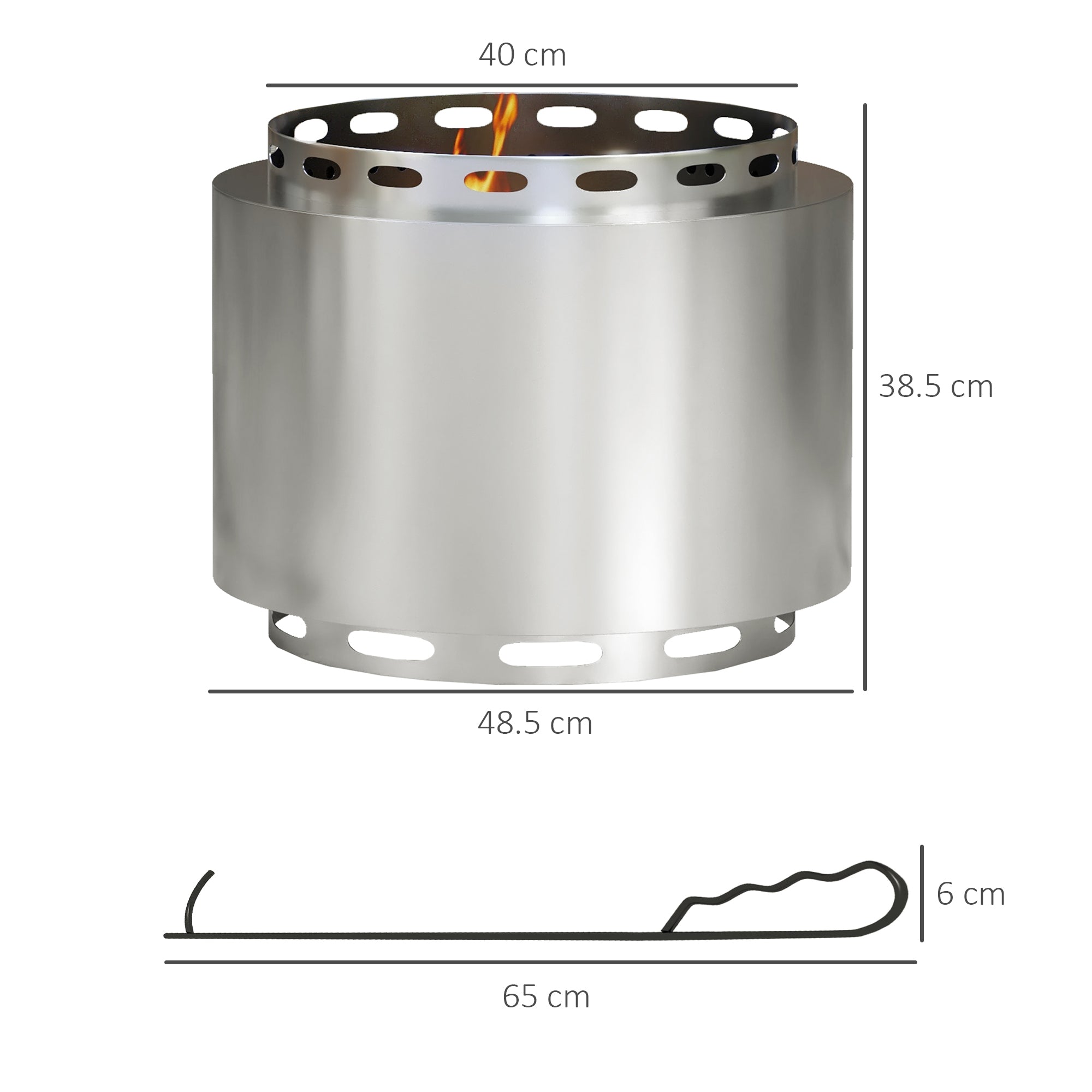 Metal 48.5cm Portable Wood Burning Smokeless Fire Pit With Poker - Velmora