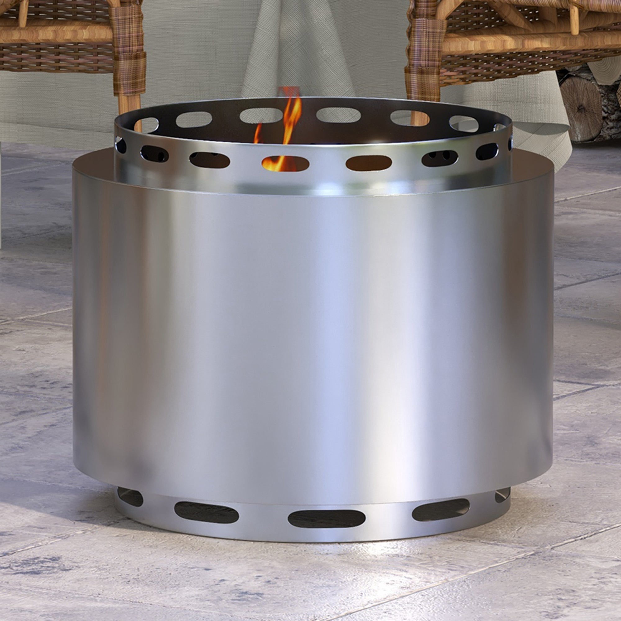 Metal 48.5cm Portable Wood Burning Smokeless Fire Pit With Poker - Velmora