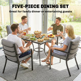 Metal 5 Pieces Square Garden Dining Set With Stackable Chairs And Cushions - Velmora