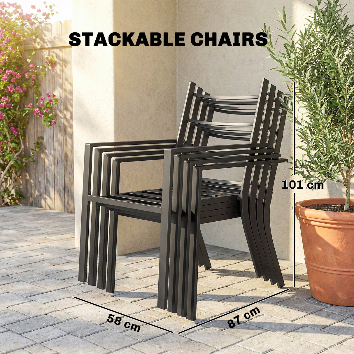 Metal 5 Pieces Square Garden Dining Set With Stackable Chairs And Cushions - Velmora