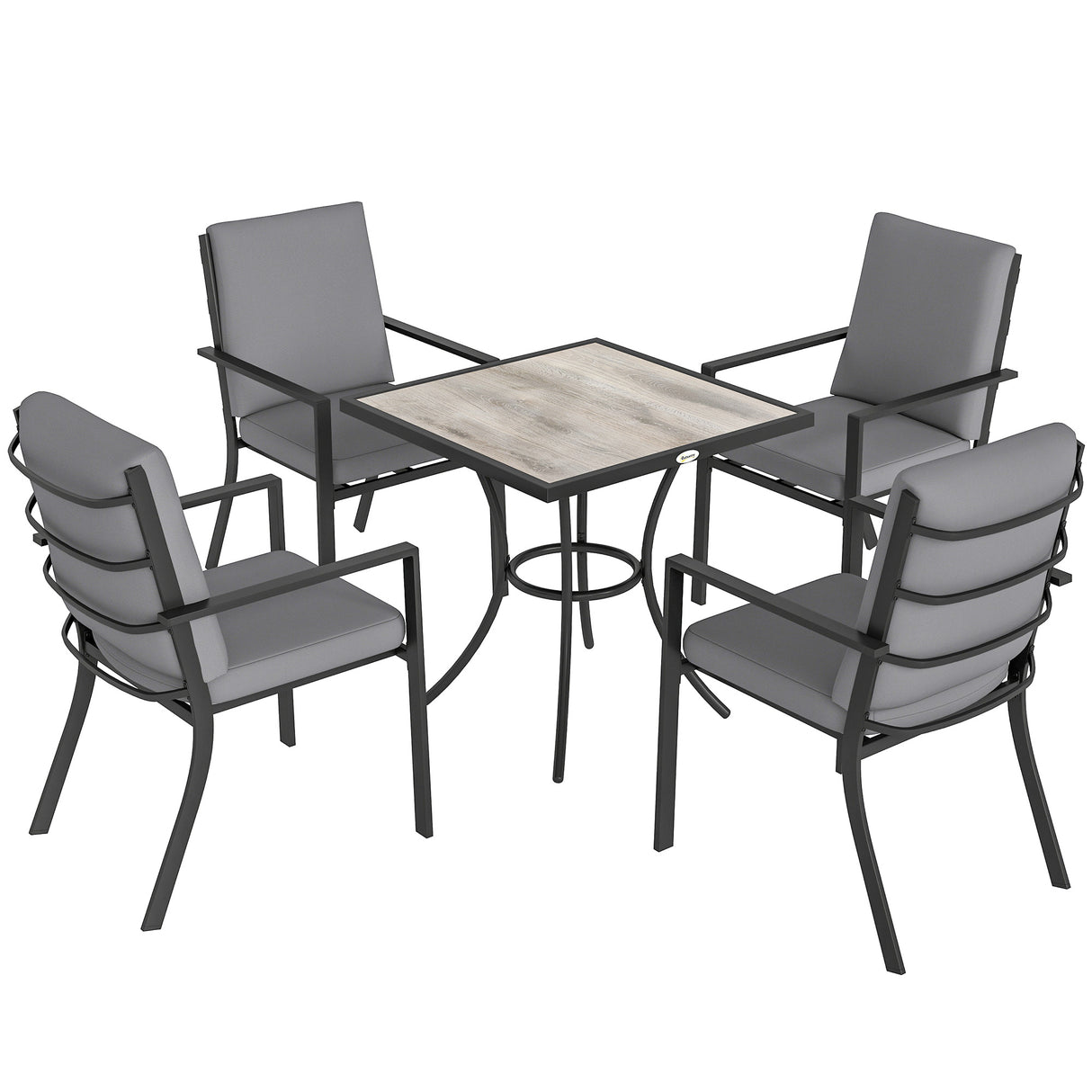 Metal 5 Pieces Square Garden Dining Set With Stackable Chairs And Cushions - Velmora
