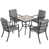 Metal 5 Pieces Square Garden Dining Set With Stackable Chairs And Cushions - Velmora