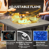 Metal 50,000 BTU Gas Fire Pit Table 71cm With Cover and Glass Screen - Velmora