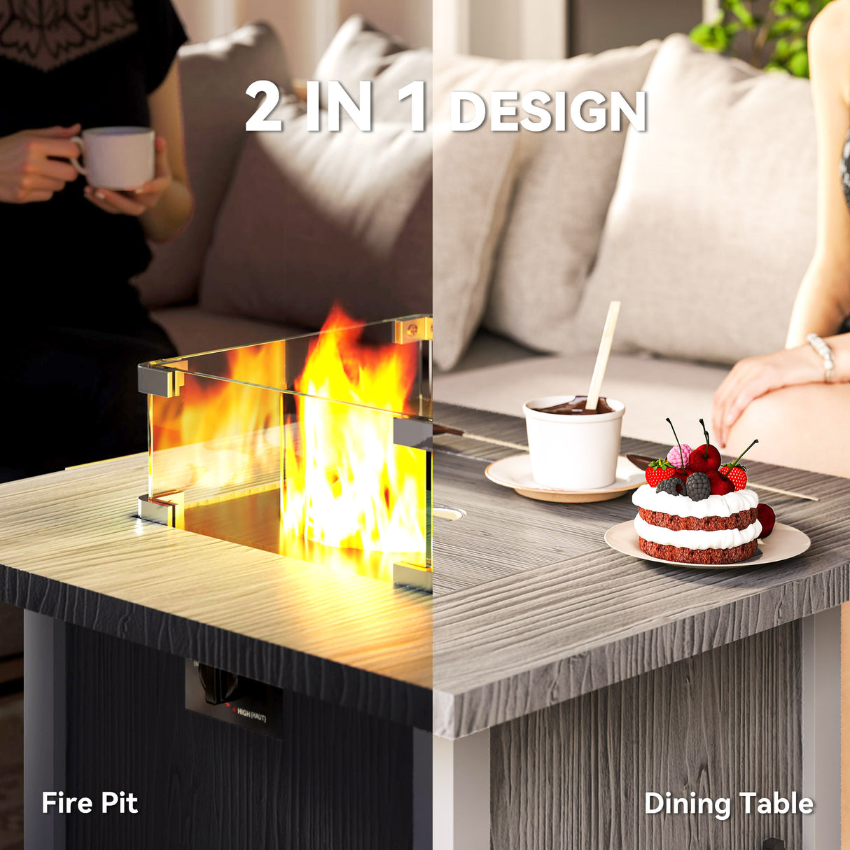 Metal 50,000 BTU Gas Fire Pit Table 71cm With Cover and Glass Screen - Velmora