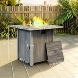Metal 50,000 BTU Gas Fire Pit Table 71cm With Cover and Glass Screen - Velmora