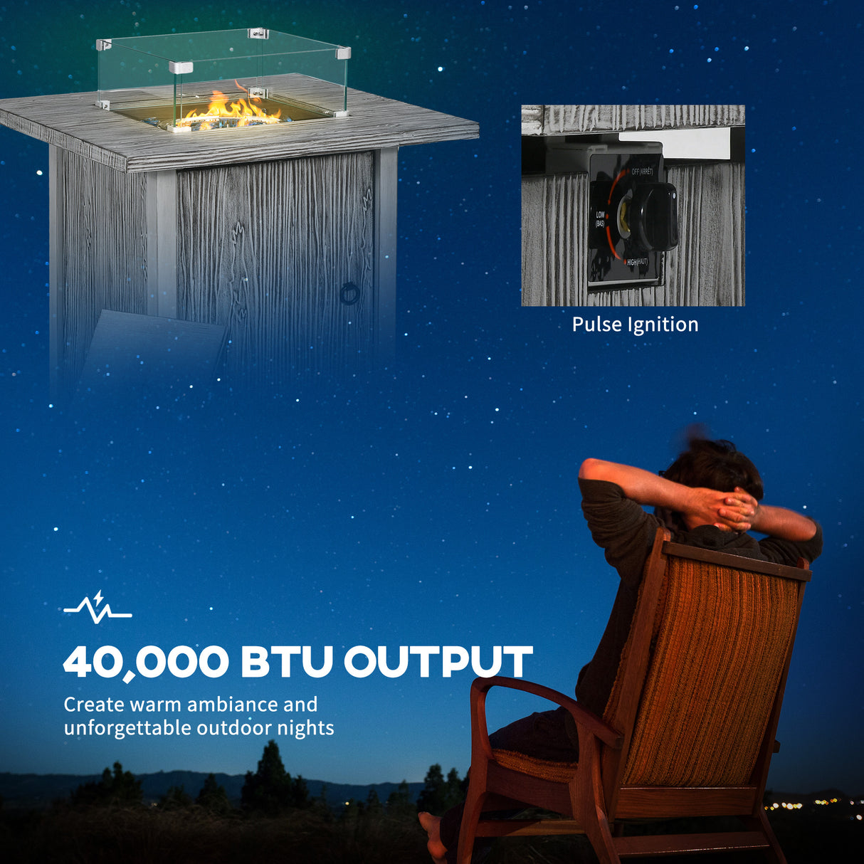 Metal 50,000 BTU Gas Fire Pit Table 71cm With Cover and Glass Screen - Velmora