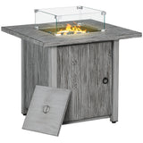 Metal 50,000 BTU Gas Fire Pit Table 71cm With Cover and Glass Screen - Velmora