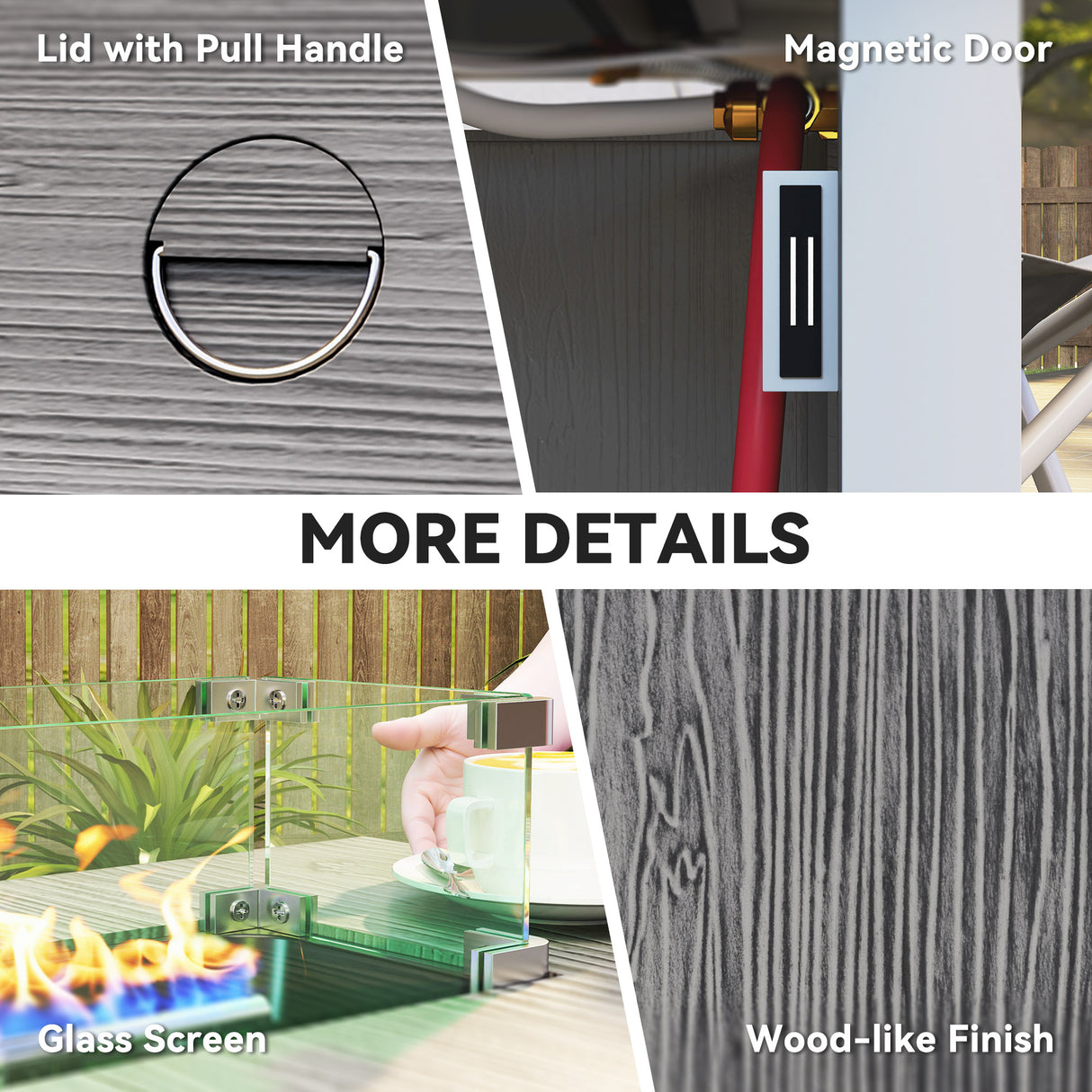 Metal 50,000 BTU Gas Fire Pit Table With Cover and Glass Screen - Velmora