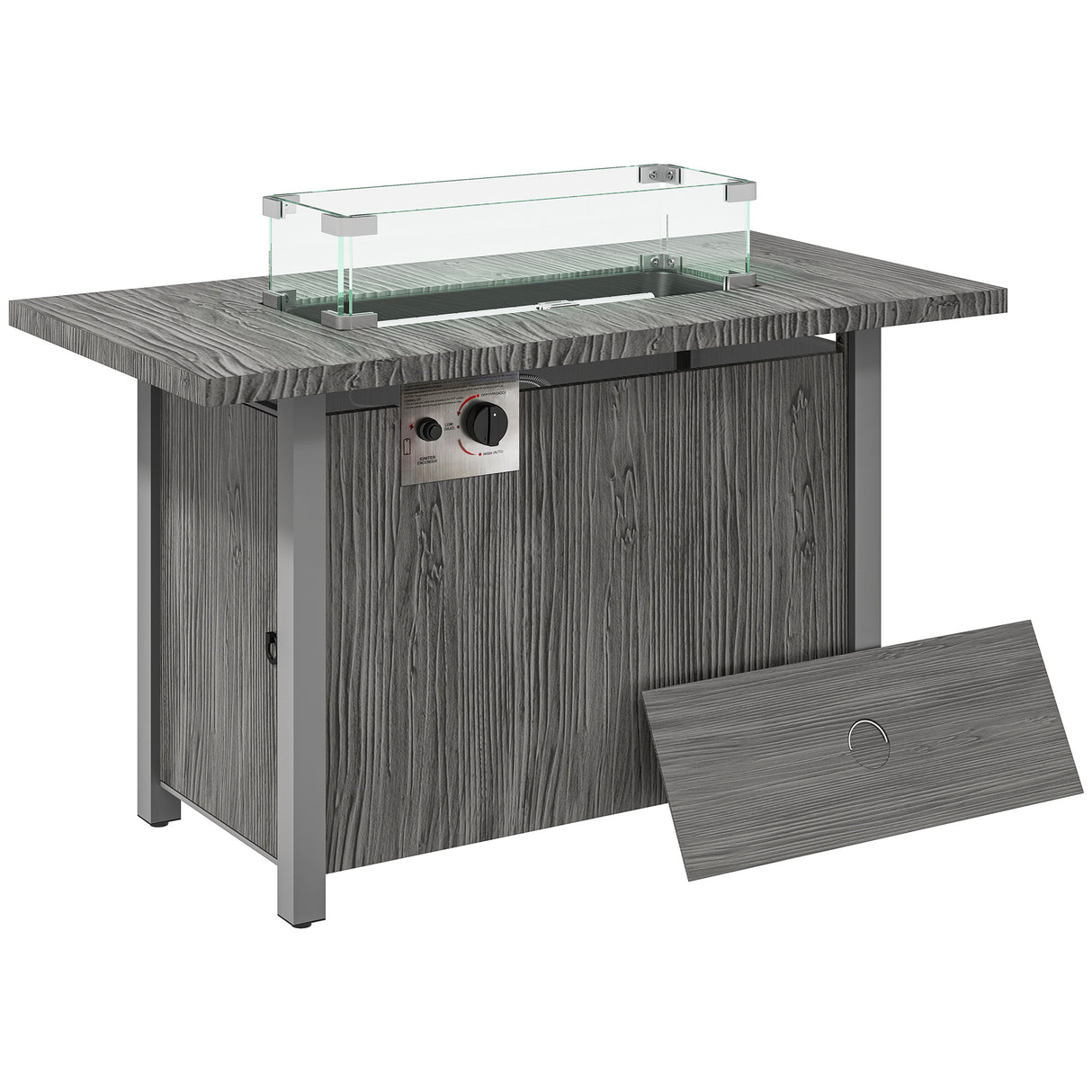 Metal 50,000 BTU Gas Fire Pit Table With Cover and Glass Screen - Velmora