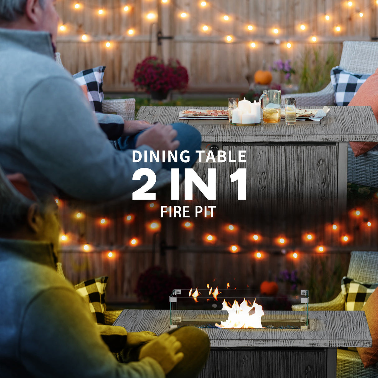 Metal 50,000 BTU Gas Fire Pit Table With Cover and Glass Screen - Velmora