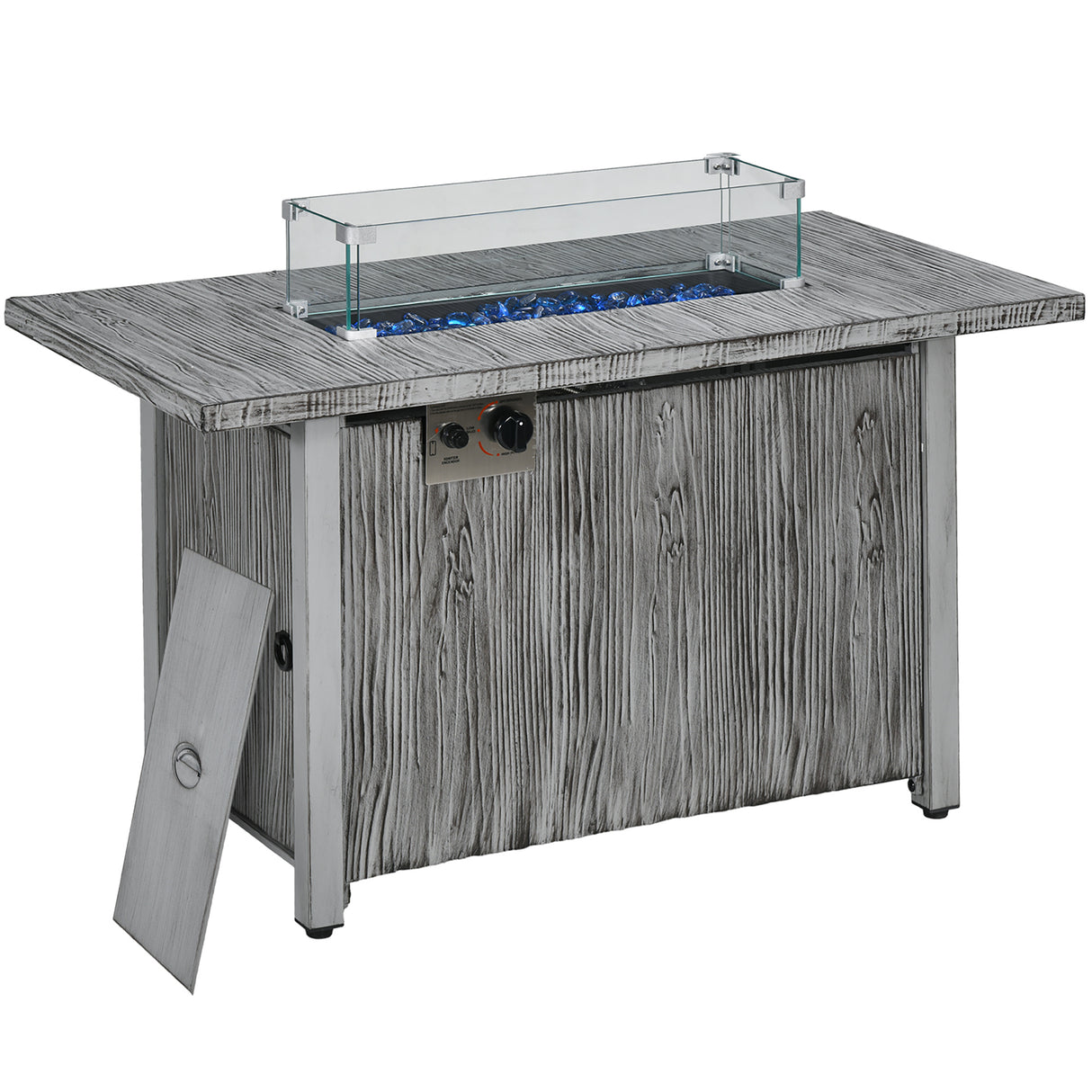 Metal 50,000 BTU Gas Fire Pit Table With Cover and Glass Screen - Velmora