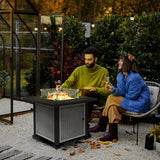 Metal 50,000 BTU Rattan Square Smokeless Fire Pit Table With Glass Screen - Velmora