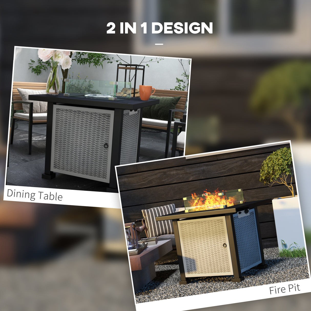 Metal 50,000 BTU Rattan Square Smokeless Fire Pit Table With Glass Screen - Velmora