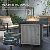 Metal 50,000 BTU Rattan Square Smokeless Fire Pit Table With Glass Screen - Velmora