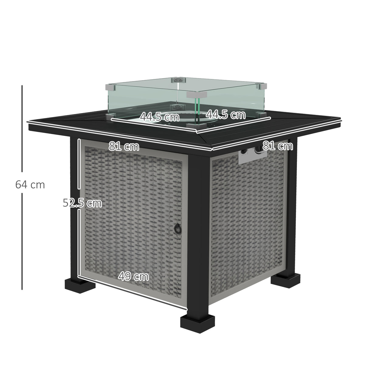 Metal 50,000 BTU Rattan Square Smokeless Fire Pit Table With Glass Screen - Velmora
