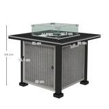 Metal 50,000 BTU Rattan Square Smokeless Fire Pit Table With Glass Screen - Velmora
