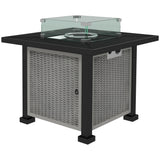 Metal 50,000 BTU Rattan Square Smokeless Fire Pit Table With Glass Screen - Velmora