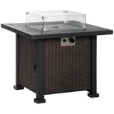 Metal 50,000 BTU Rattan Square Smokeless Fire Pit Table With Glass Screen - Velmora