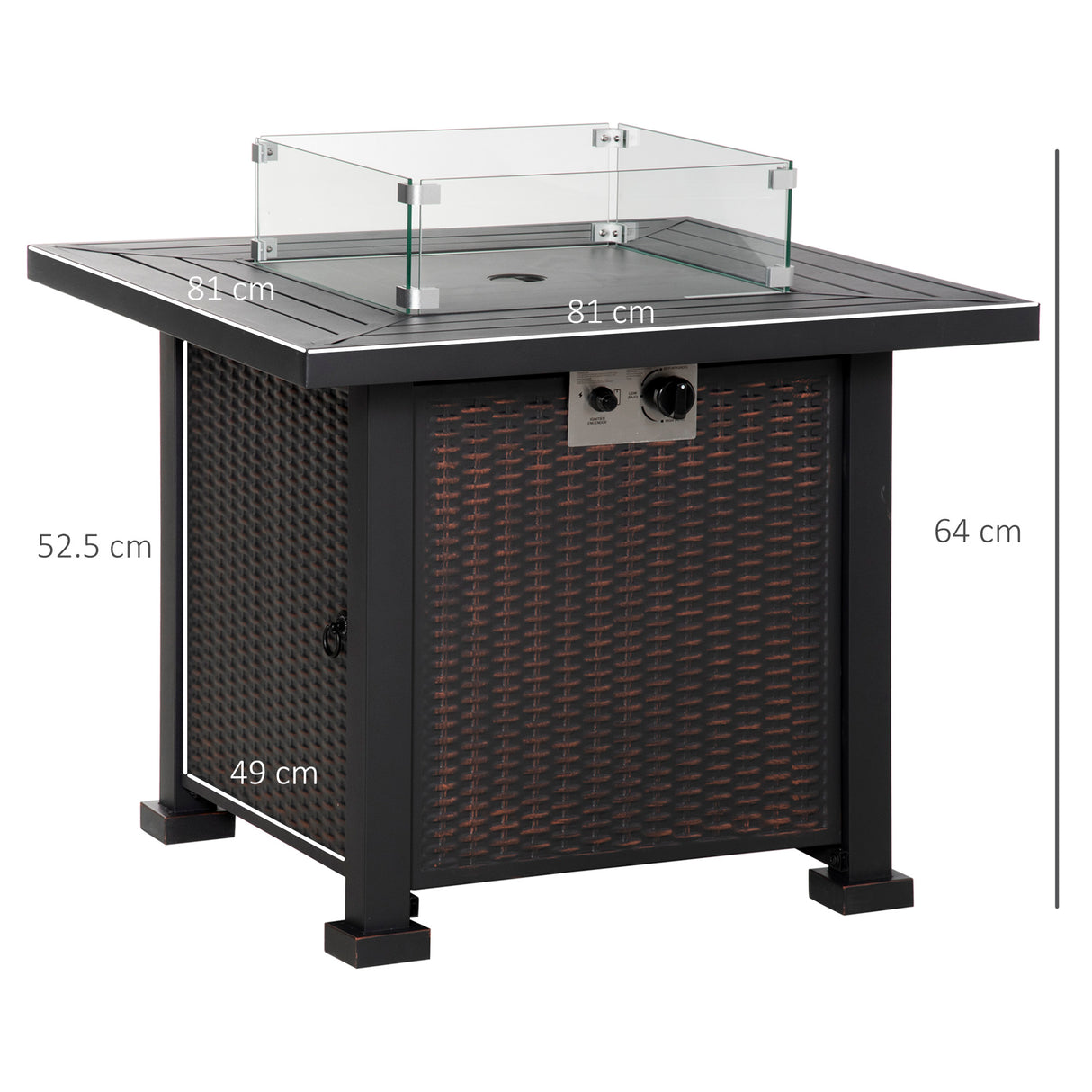 Metal 50,000 BTU Rattan Square Smokeless Fire Pit Table With Glass Screen - Velmora