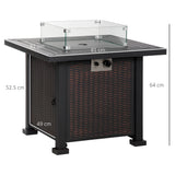 Metal 50,000 BTU Rattan Square Smokeless Fire Pit Table With Glass Screen - Velmora