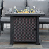 Metal 50,000 BTU Rattan Square Smokeless Fire Pit Table With Glass Screen - Velmora
