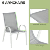 Metal 6 Seater Garden Dining Set With Mesh Fabric Chairs - Velmora
