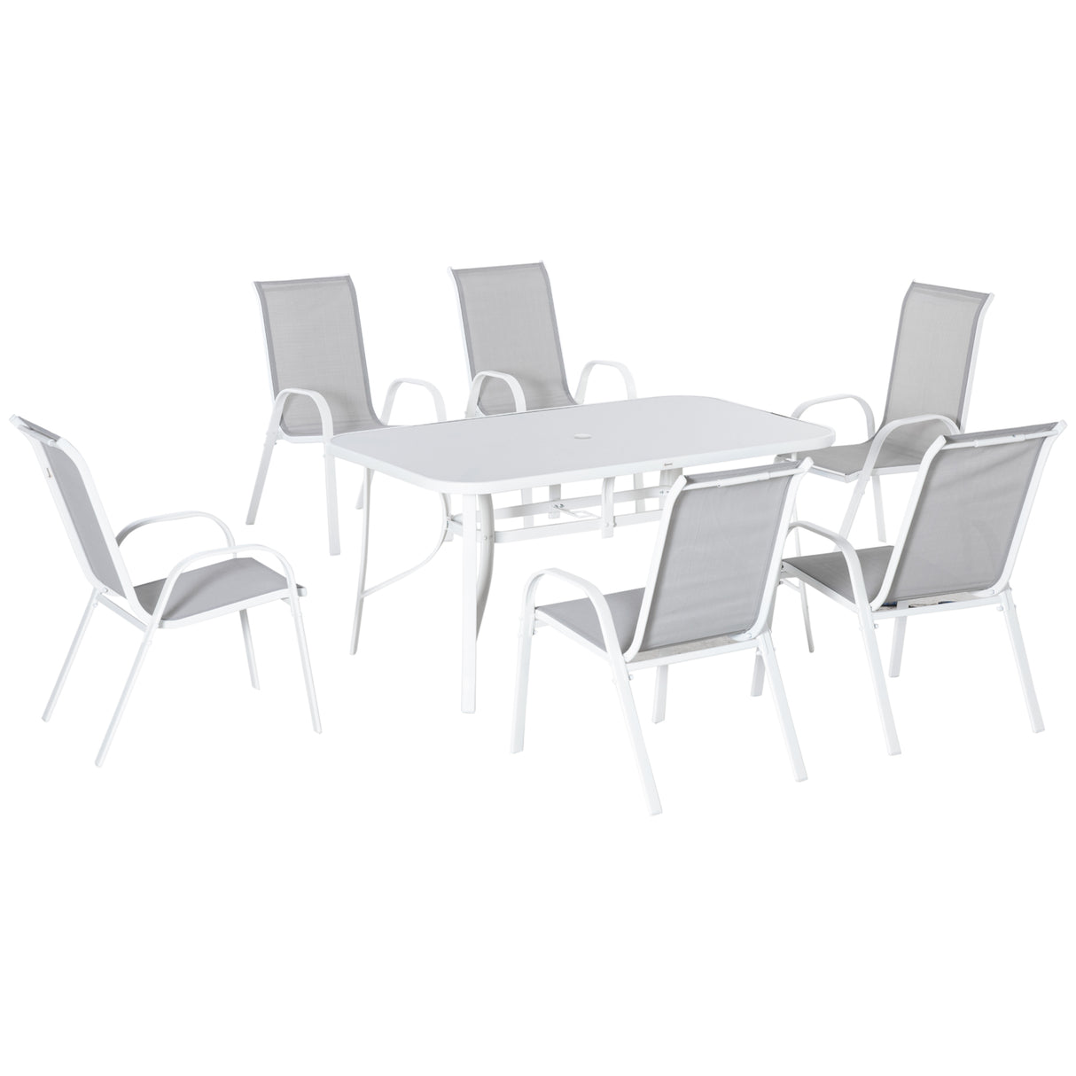 Metal 6 Seater Garden Dining Set With Mesh Fabric Chairs - Velmora