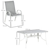 Metal 6 Seater Garden Dining Set With Mesh Fabric Chairs - Velmora